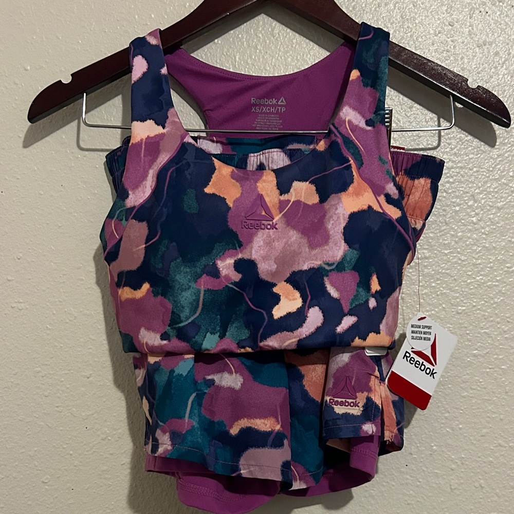 Reebok Pink and Blue Camouflage Sports Tank & shorts.